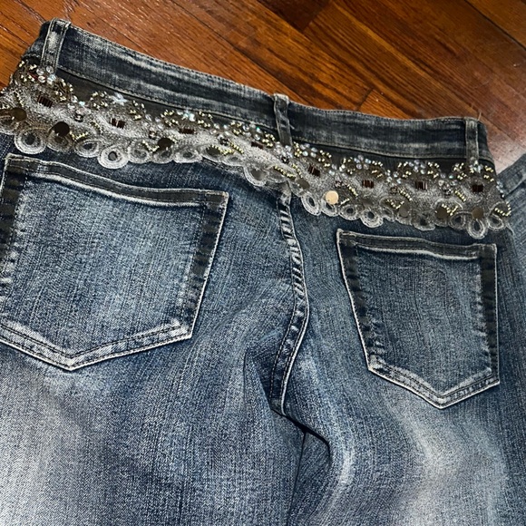 Cache Y2K Bootcut Embellished Jeans Lace Beaded Gold Jewels Jean Pant - Picture 6 of 8